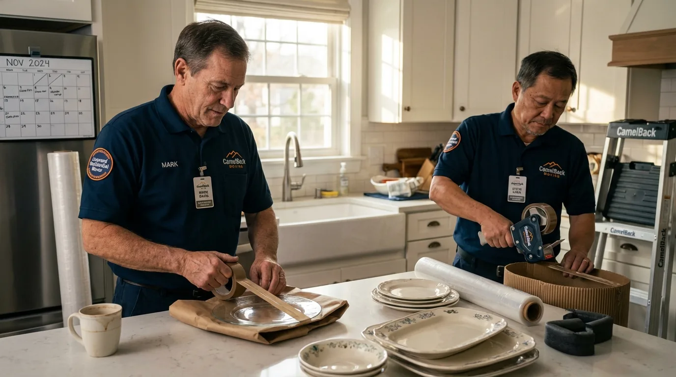 Professional crew packing kitchen dishware in Phil Campbell, AL